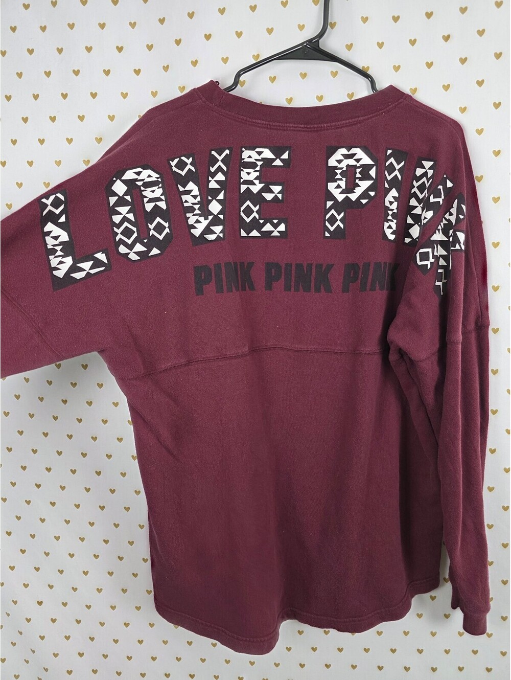 Victorias Secret Pink Maroon Oversized Geometric Sweater Shirt large